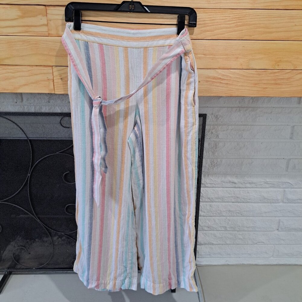 Loft Linen Bld Pull On Women's Small Wide Leg Crop Pants Pastel Multicolor